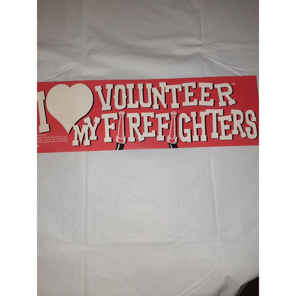 Vintage Red Bumper Sticker I Heart My Volunteer Firefighters